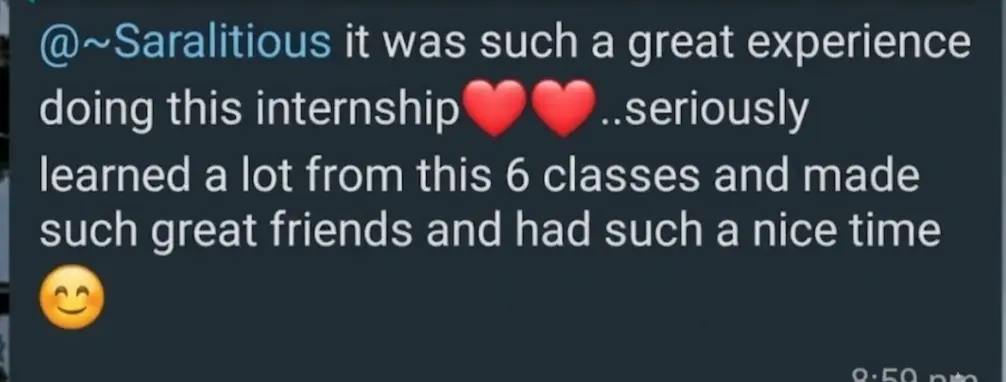WhatsApp review from a previous Evolution intern