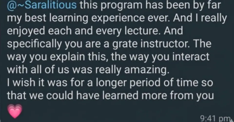 WhatsApp review from a previous Evolution intern