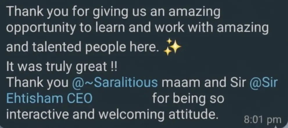 WhatsApp review from a previous Evolution intern