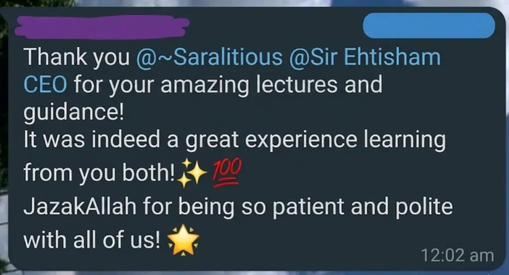WhatsApp review from a previous Evolution intern
