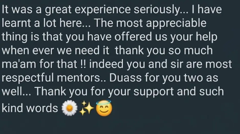 WhatsApp review from a previous Evolution intern