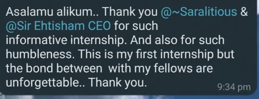 WhatsApp review from a previous Evolution intern